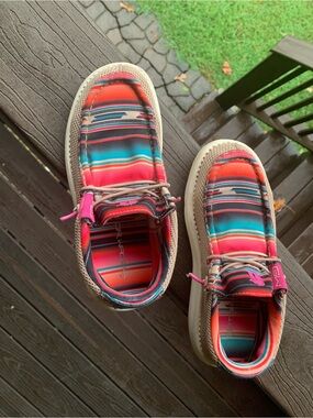 Striped Canvas Slip-On Sneakers in Coral Multi - Unbranded